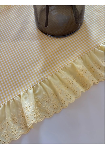 Fırfırlı Fistolu Vintage Duck Keten Oval Runner 40x65 Cm Sarı