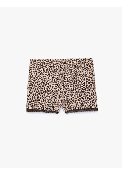 Koton Rahat Kalıp Dantel Detaylı Leopar Desenli Şort Pijama Altı Leopar Desenli 7wlk80010mk
