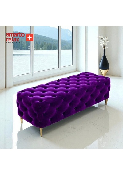 Smarto Relax Puf Ascona Ayaklı Kapitoneli Dekoratif Düz 100x100x45 Cm Mor Mor