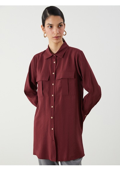 Lcw Modest Bordo Modal Karışımlı Kadın Gömlek Tunik