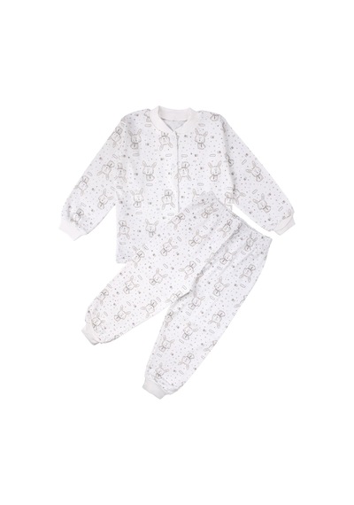 Bebegen Kız Çocuk Ekru Tavşan Desenli Çıtçıtlı Pijama Takımı Çok Renkli