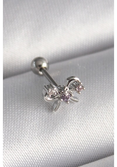 316l Çelik Gümüş Renk Zirkon Taşlı Kurdele Tragus Piercing 5886 Çok Renkli