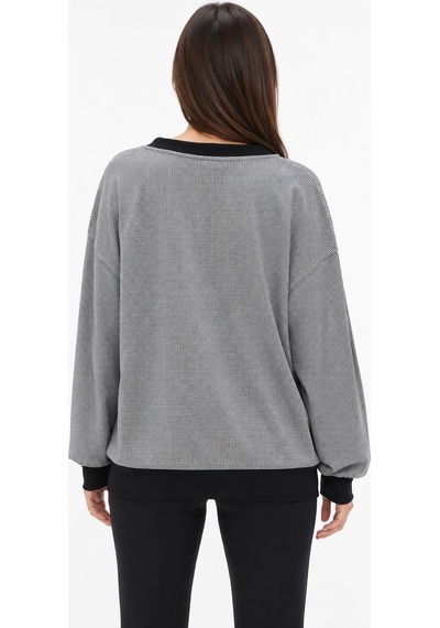 Neden Tekstil Kadın Oversize Siyah Kayık Yaka Sweatshirt