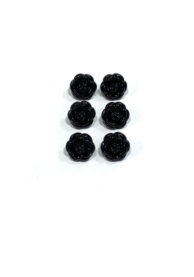 İtalyan Hırka Yelek Düğmesi / Gül Model / 6'lı Set / Siyah / 1.6 Cm / İgd1