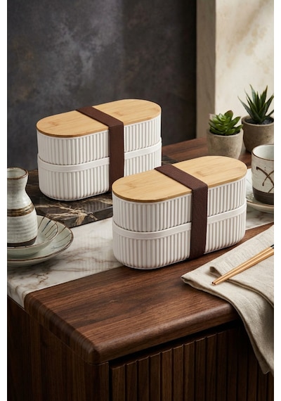 Makri Home 2 Adet 2'li Bambu Kapaklı Saklama Ve Beslenme Kutusu 2 Katlı, 20 X 9 X 5,5 Cm Şeffaf