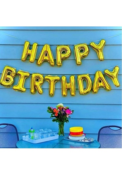 Altın Happy Bırthday Folyo Balon Doğum Günü Partisi Gold Renk Fol Karışık/Çok Renkli
