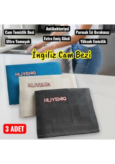 Technow Mikrofiber İngiliz Cam Bezi Mikrofiber Temizlik Bezi Sihirli Bez İz Bırakamayan 3 Adet 60 40 Cm Karışık