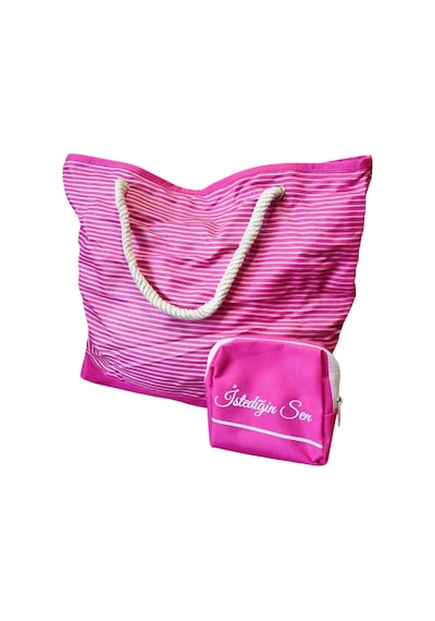 Plaj Çantası Pembe 45 CM + Makyaj Çantası Pembe
