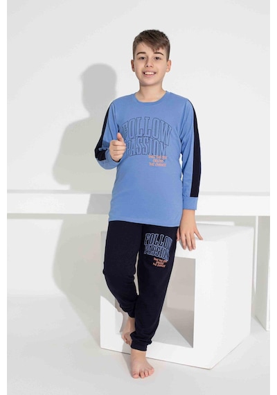 Tarık Erkek Çocuk Desenli Uzun Kollu Pijama Takımı-941 Mavi
