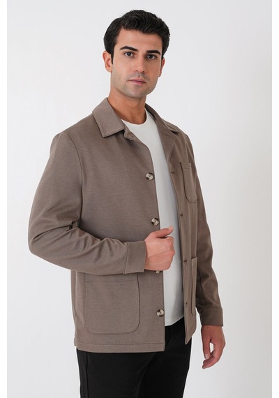 Comfort Fit Torba Cepli Esnek Pamuk Vizon Gömlek Ceket C 755