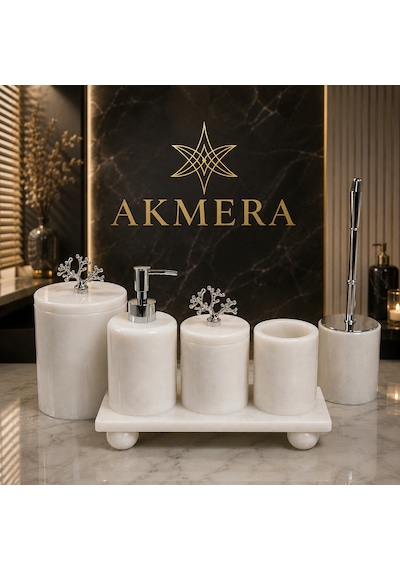 6 Parça Dikdörtgen Tepsi Ultra Lüks Banyo Seti Beyaz