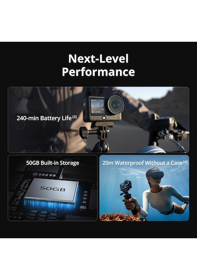 Djı Osmo Action 6 Gelişmiş Combo, 1/1.1 Kare Sensörlü Aksiyon Kamerası, F/2.0 F/4.0 Değişken Diyaframı, 2 Genel