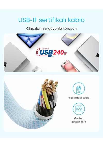 Zolo240w Usb-c - Usb-c Hızlı Şarj Kablo, 1 Metre, Örgü Yapılı, Siyah - A8060 Diğer