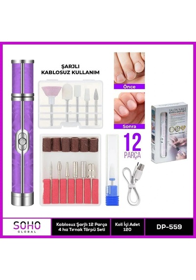Ers Şarjlı 12 Başlıklı Manikür Seti