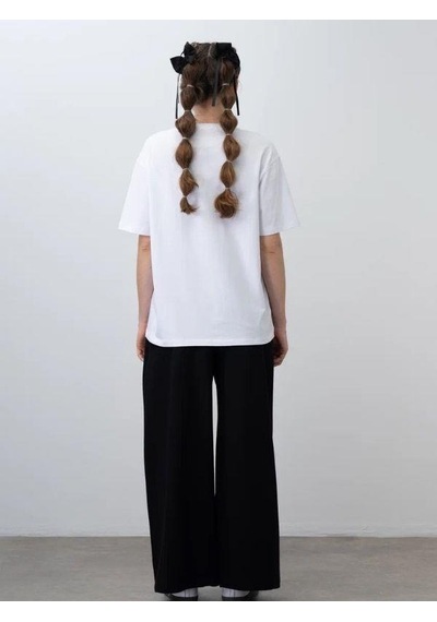 Zekids Kız Çocuk Tavşan Baskılı Oversize Tasarım Tshirt-15538 Ekru