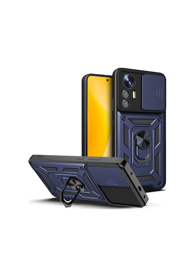 Mi 12 Lite Kılıf Magnetik Standlı Kamera Korumalı Mkst Sürgülü Vega Kapak - Mavi Mavi