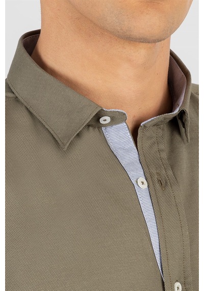 Tudors Slim Fit Dar Kesim Oxford Spor Erkek Gömlek-15028 Haki
