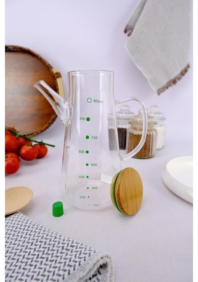 Digithome Borosilikat Cam Bambu Kapaklı Yağlık Ve Sirkelik Şişesi Yağdanlık 900 Ml Thn75985 C1-1-18