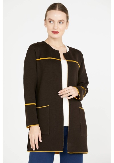 Uzun Triko Ceket - Kahve - Hardal 001