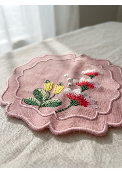 Fleur Embroidered Kokteyl Peçetesi-pink
