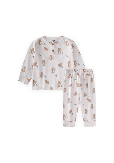 Cigit Animal Desenli Pijama Takım 1-5 Yaş Kırık Beyaz