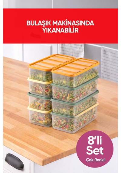 Vinoa 8'li 8x1.65 Litre Bpa Free Mikrodalga Ve Difrize Uygun Yıkanabilir Saklama Kabı Çok Renkli