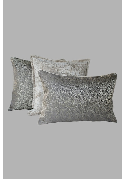 Kırlent Kılıfı Desenli Jakarlı Dokuma Ve İthal Kadife Kumaş Seti 45x45 Ve 35x50 Çift Taraflı Biyeli Toprak