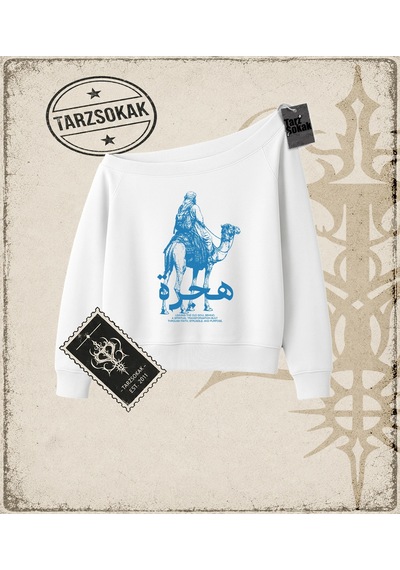 Tarzsokak Gotik & Grunge Streetwear Hıjrah Kayık Yaka Sweatshirt Beyaz