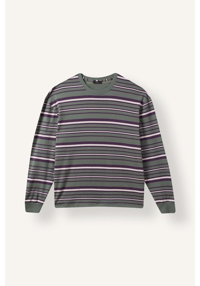 Defacto Boxy Fit Bisiklet Yaka Çizgili Sweatshirt H4882ax26aukh458 Haki-kh458