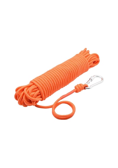 Fosforlu 6 mm Turuncu Halat - Mıknatıs Balıkçılığı Halatı - 25 metre - Karabina Kancalı Set