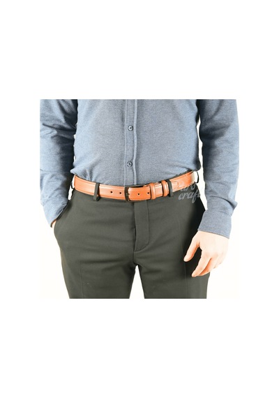 Parscraft Hakiki Deri Erkek Kemer 3,5cm Dikişli Taba Klasik Kumaş Pantolon Taba