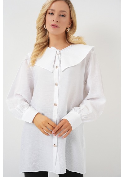 Bigdart Kadın Bebe Yaka Uzun Tunik 5967 - Beyaz