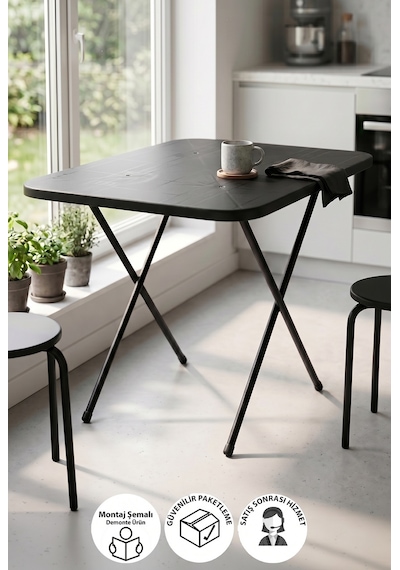 Mutfak Masası Katlanır Masa Yemek Masası Balkon Masası Gardenflex Masa 60x80 Cm Siyah