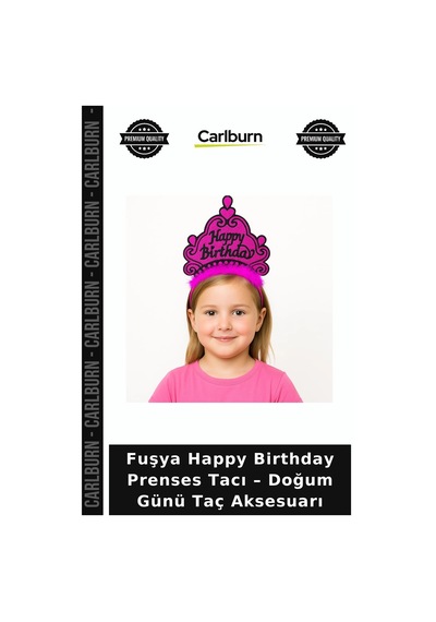 Fuşya Happy Birthday Prenses Tacı Doğum Günü Taç Aksesuarı Parti Ürünü Kutlama Objesi +3