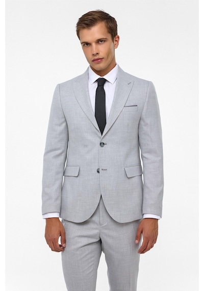 Süvari Gri Slim Fit Desenli Sivri Yaka 6 Drop Klasik Takım Elbise