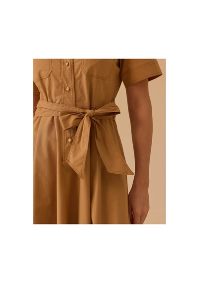 Seçil Kuşaklı Cepli Kısa Kollu Elbise Camel - 849850581 Camel