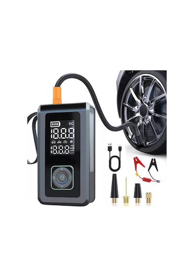 Exenar - Siyah - Akü Takviye Cihazı Hava Pompası 150psi Powerbank 8000mah 1000a Jump Starter Marş Basma Led Fenerli