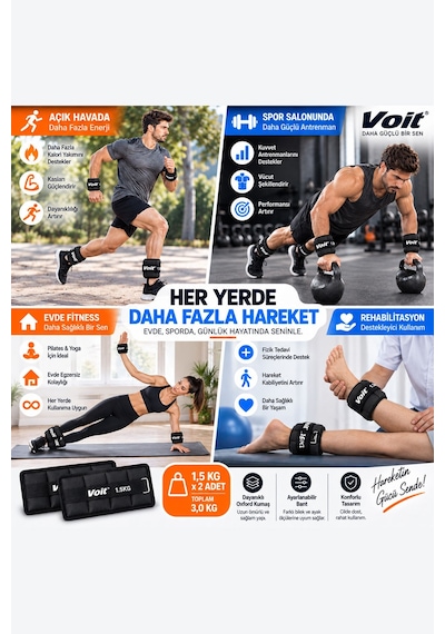 1,5 KG x 2 Adet Ayarlanabilir El ve Ayak Bilek Ağırlığı, Cırt Cırtlı Fitness Egzersiz Ağırlık Seti
