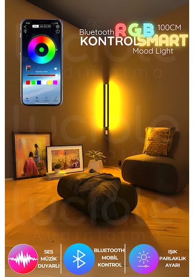 Smart Rgb Bluetooth Led Lambader 256 Renk Işık Kontrollü Akıllı Abajur Aplik