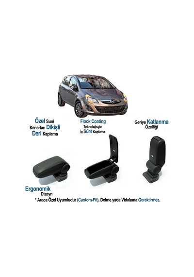 Opel Corsa E Araca Özel Kol Dayama Vidasız Kolçak 2014 2015 2016 2017 2018 2019