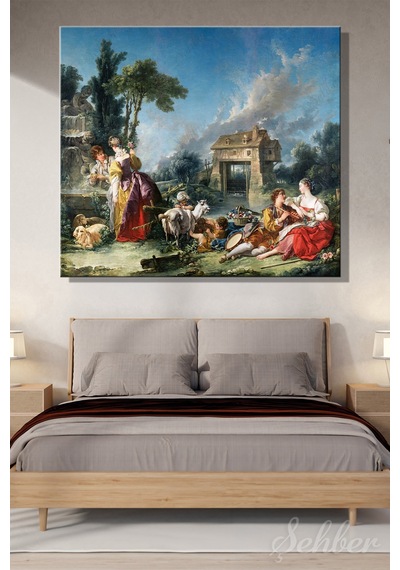 François Boucher'nin "aşk Çeşmesi" La Fontaine D'amour Adlı Eseri Kare Kanvas Tablo 4314 Çok Renkli