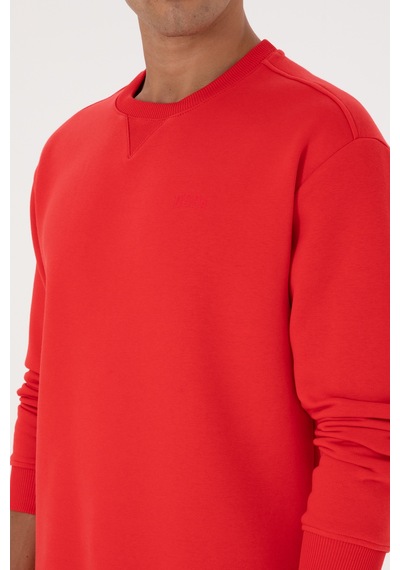 U.S. Polo Assn. Erkek Comfort Fit Bisiklet Yaka Şardonlu Kırmızı Basic Sweatshirt 50313757-VR030
