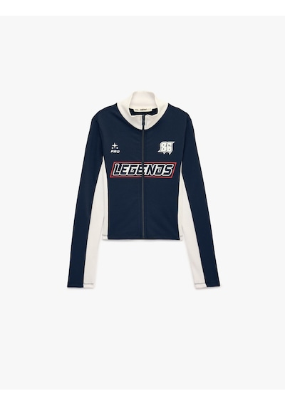 Koton Pamuklu Slim Fit Fermuarlı Uzun Kollu Dik Yaka Tişört Lacivert 7wal10130ık