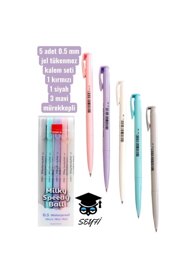 5 Adet 0.5 Mm Jel Tükenmez Kalem Seti 1 Kırmızı 1 Siyah 3 Mavi Mürekkepli Genel