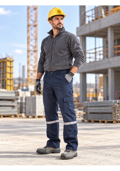 7/7 Kışlık Gabardin Reflektörlü İşçi Pantolonu Lacivert Kargo Cepli Kalın Gabardin İnşaat İş Pantolonu