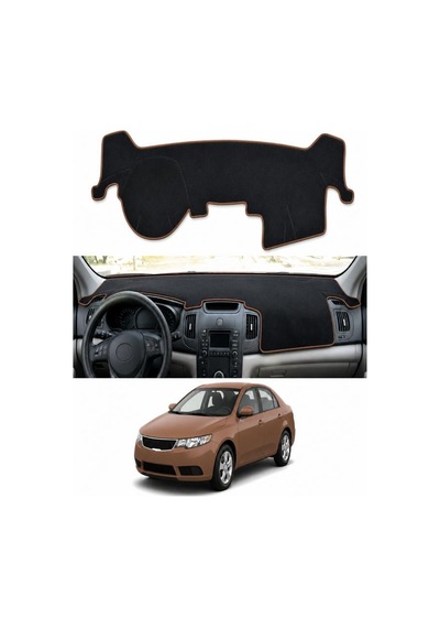 Kia - Cerato 2008-2012 Uyumlu Torpido Koruma Kılıfı - Kahverengi Şeritli