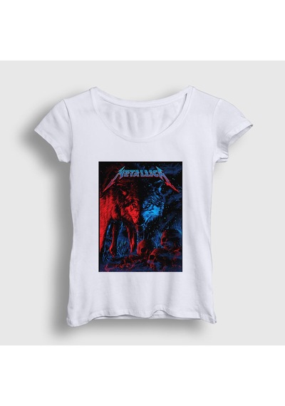 Presmono Kadın Wolf Metallica T-shirt Beyaz