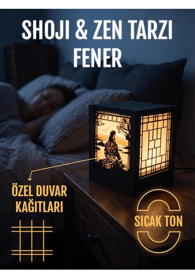 Serie Lumina Shoji Masa Ve Gece Lambası - Samuray Figürlü Klasik Zen Kafes Japon Feneri Sıcak Led Ambiyans Iş Diğer