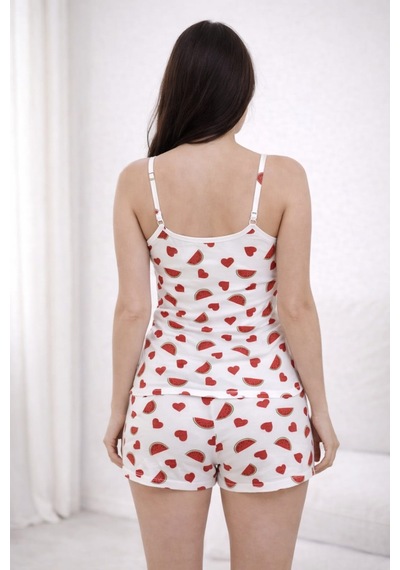 Kadın 20669 İp Askılı Şortlu % 100 Pamuk Pijama Takımı Beyaz