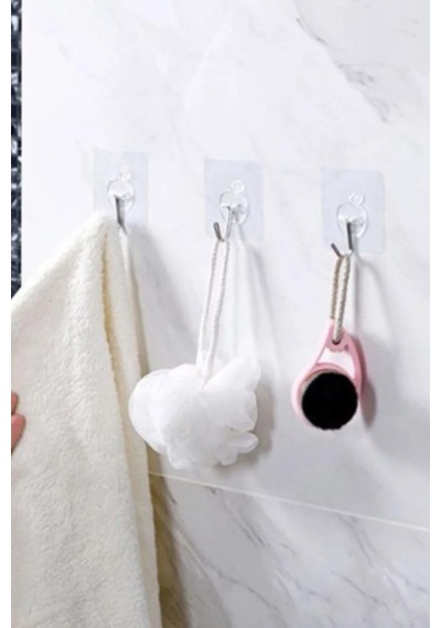 Yapışkanlı Askı 3 Adet Kancalı Şeffaf Banyo Askısı Mutfak Askısı Çok Renkli